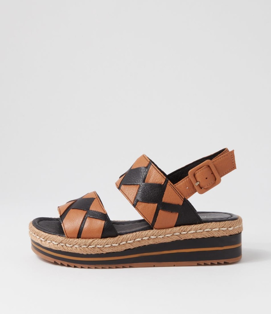 DJANGO & JULIETTE Acke Black Dark Tan Weave Leather Espadrilles | Espadrilles