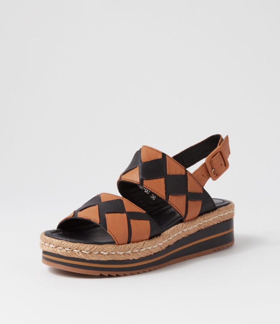 DJANGO & JULIETTE Acke Black Dark Tan Weave Leather Espadrilles | Espadrilles