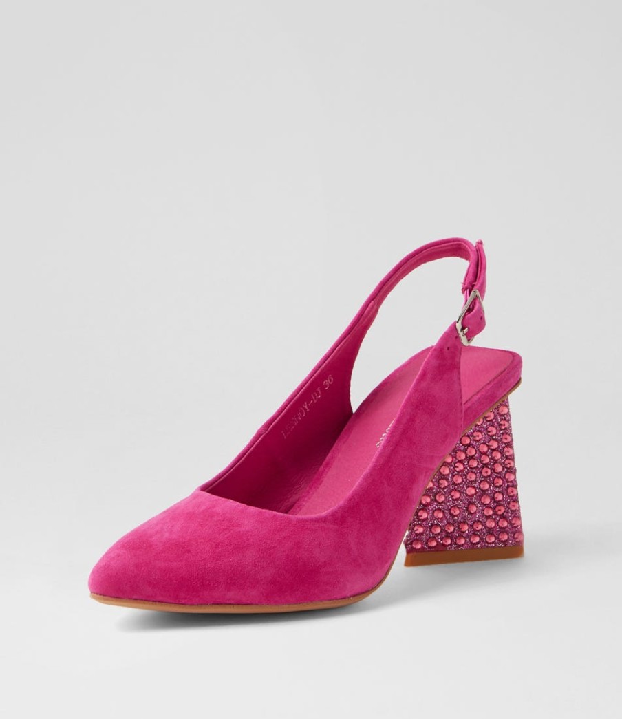 DJANGO & JULIETTE Lesnoy Fuchsia Suede Jewels Heels | Heels