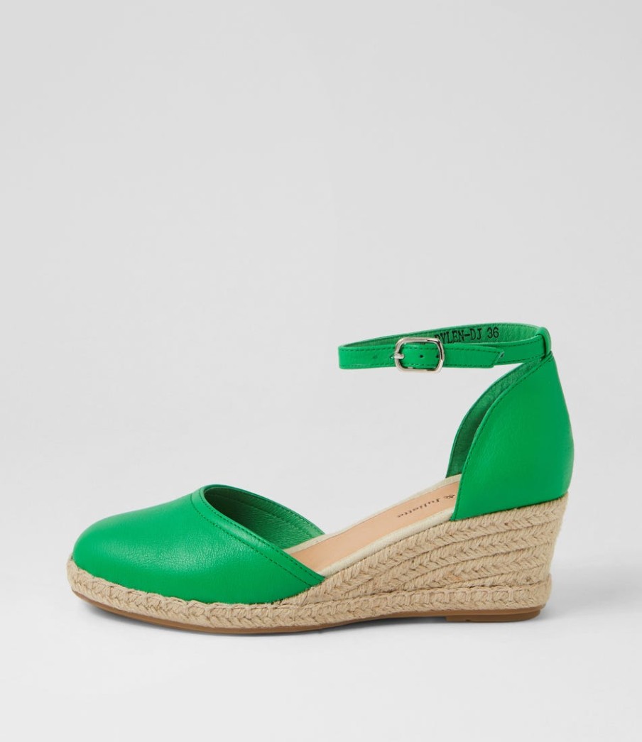 DJANGO & JULIETTE Rylen Bright Emerald Natural Rope Leather Wedges | Espadrilles