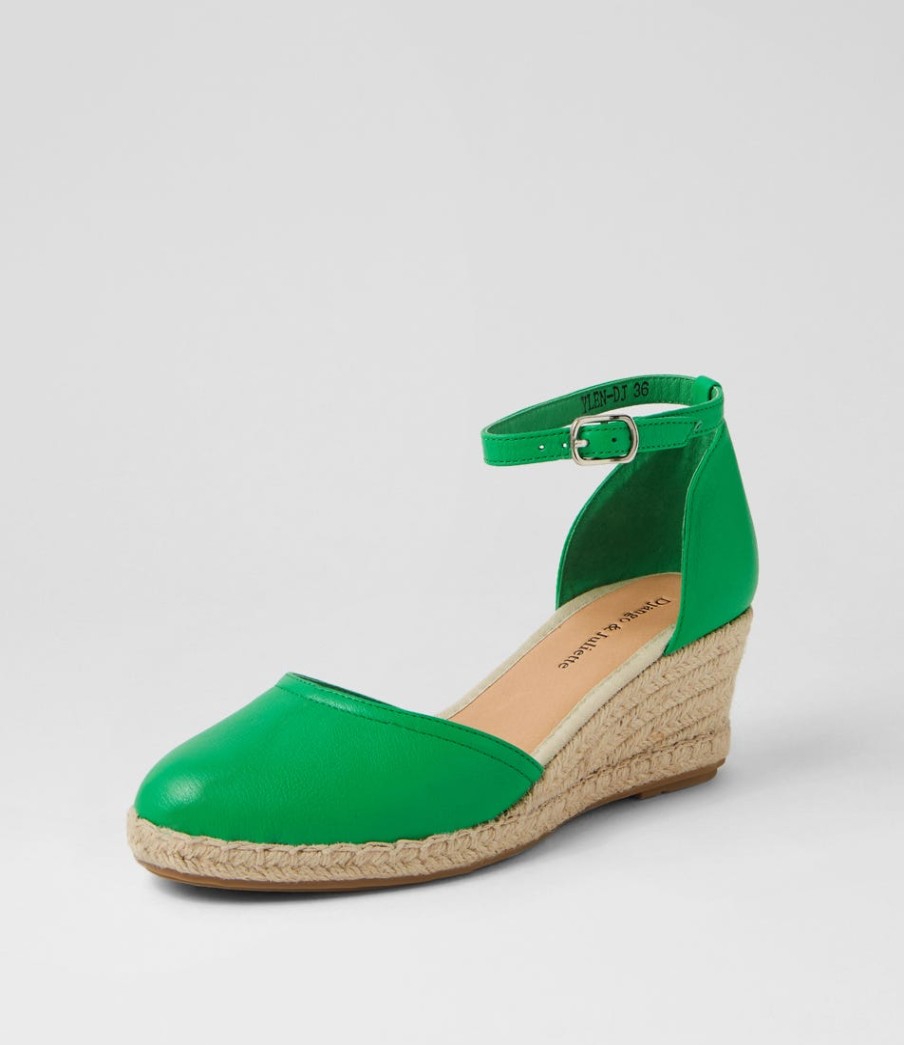 DJANGO & JULIETTE Rylen Bright Emerald Natural Rope Leather Wedges | Espadrilles