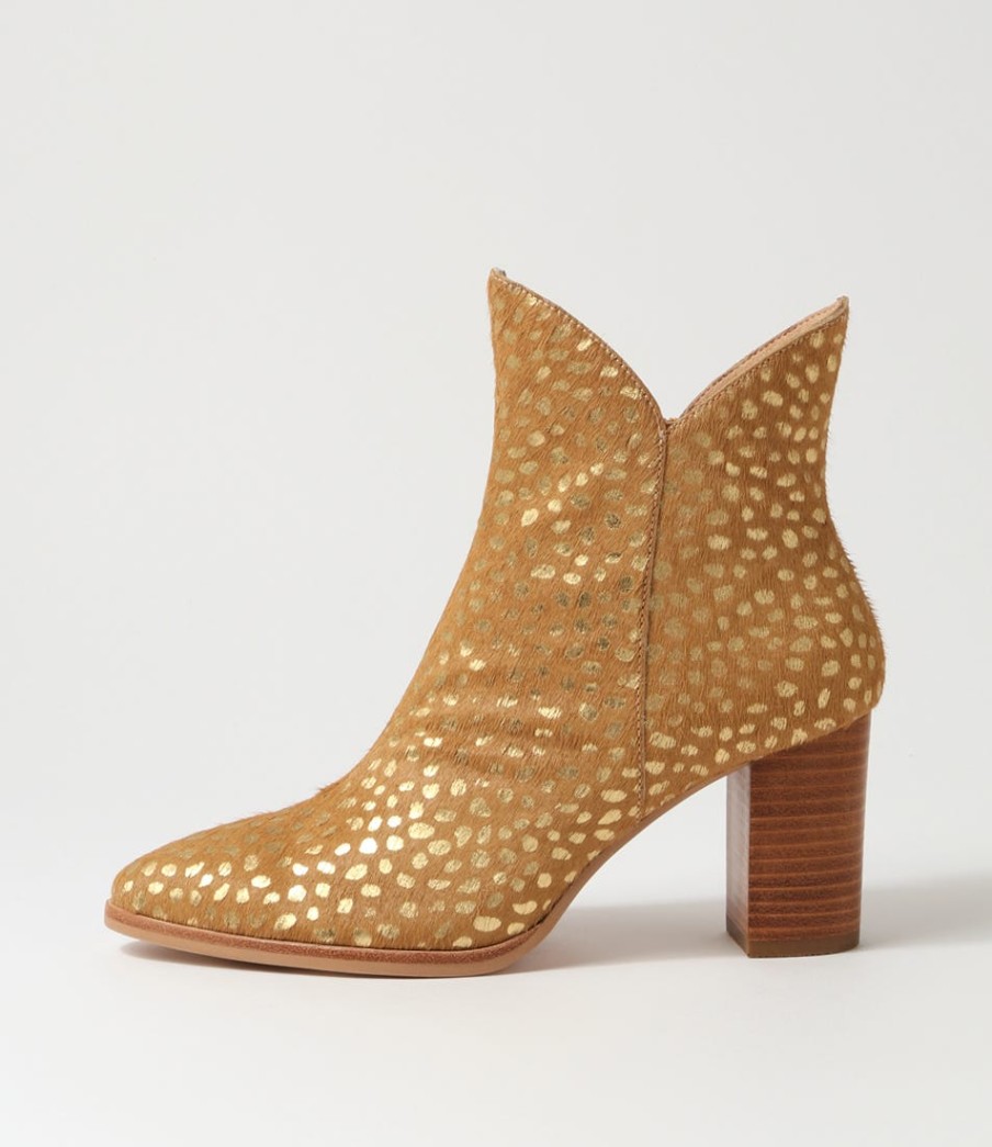 DJANGO & JULIETTE Astronomy Gold Dot Leopard Pony Ankle Boots | Boots