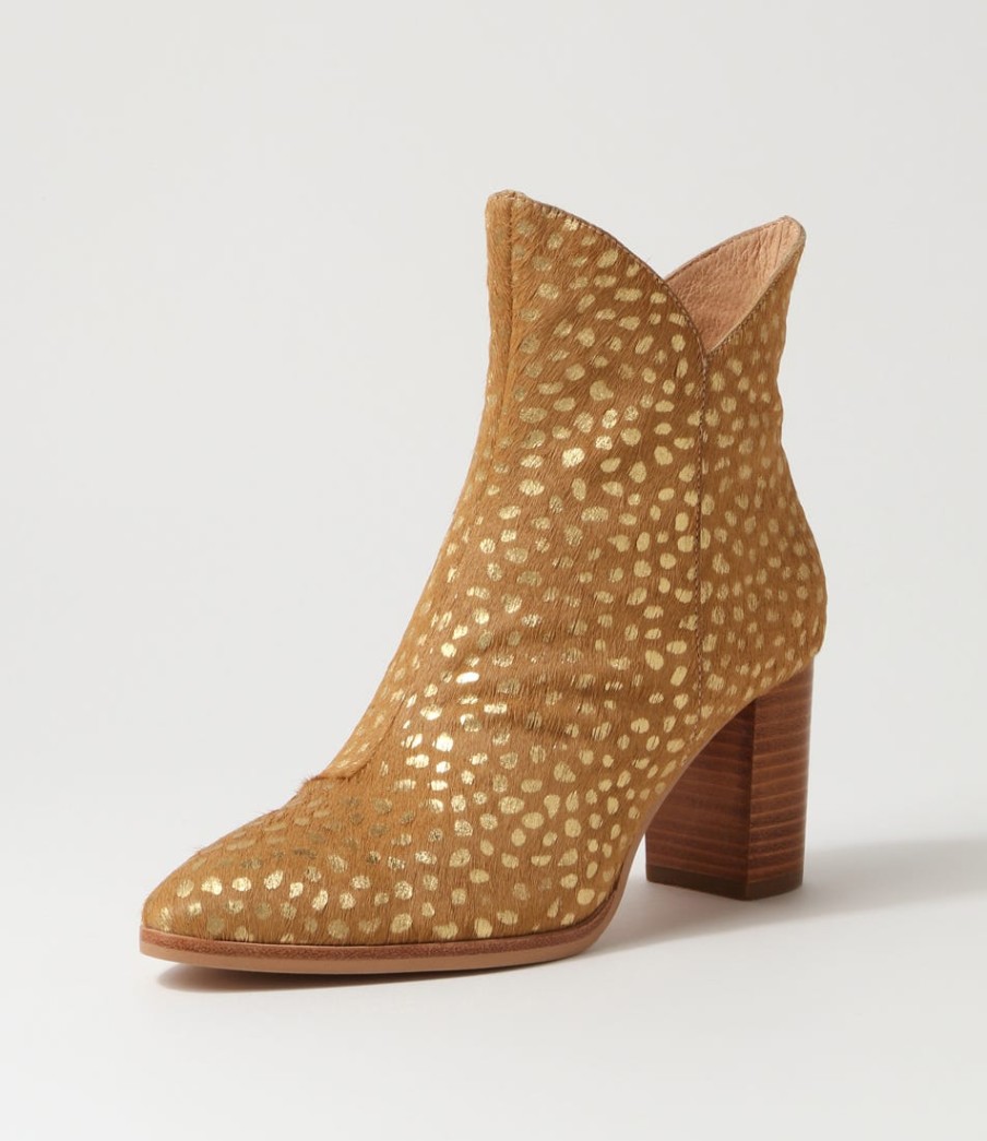 DJANGO & JULIETTE Astronomy Gold Dot Leopard Pony Ankle Boots | Boots