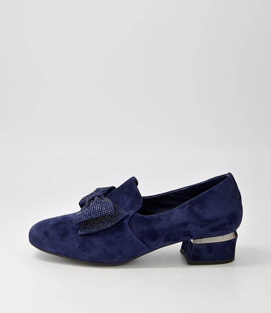 DJANGO & JULIETTE Grenada Navy Suede Jewels Heels | Loafers