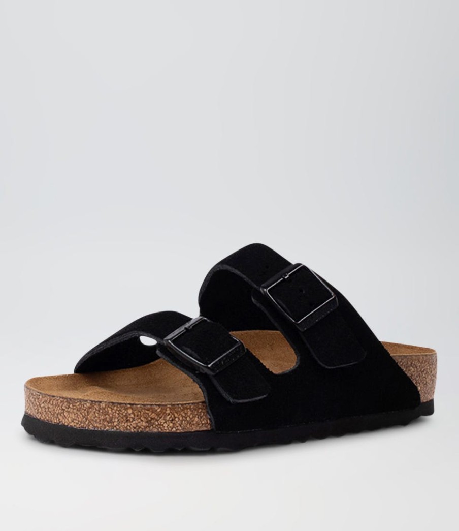 BIRKENSTOCK Arizona Sfb Black Suede Slides | Comfort