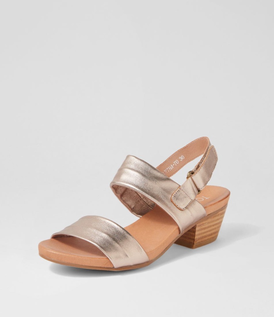 TOP END Cartha Champagne Leather Sandals | Heels