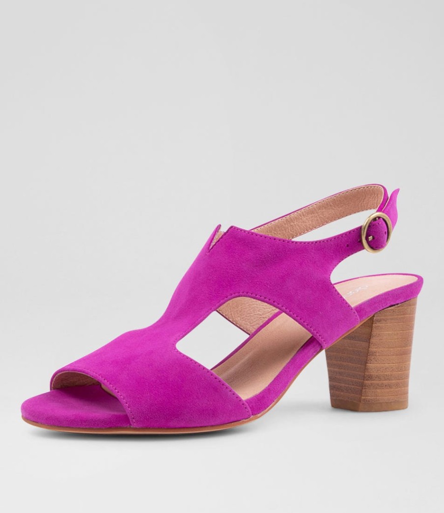 DIANA FERRARI Coral Magenta Suede Sandals | Heels