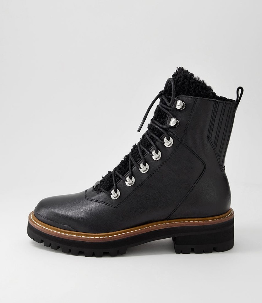 DJANGO & JULIETTE Fisher Black Tumble Leather Lace Up Boots | Boots