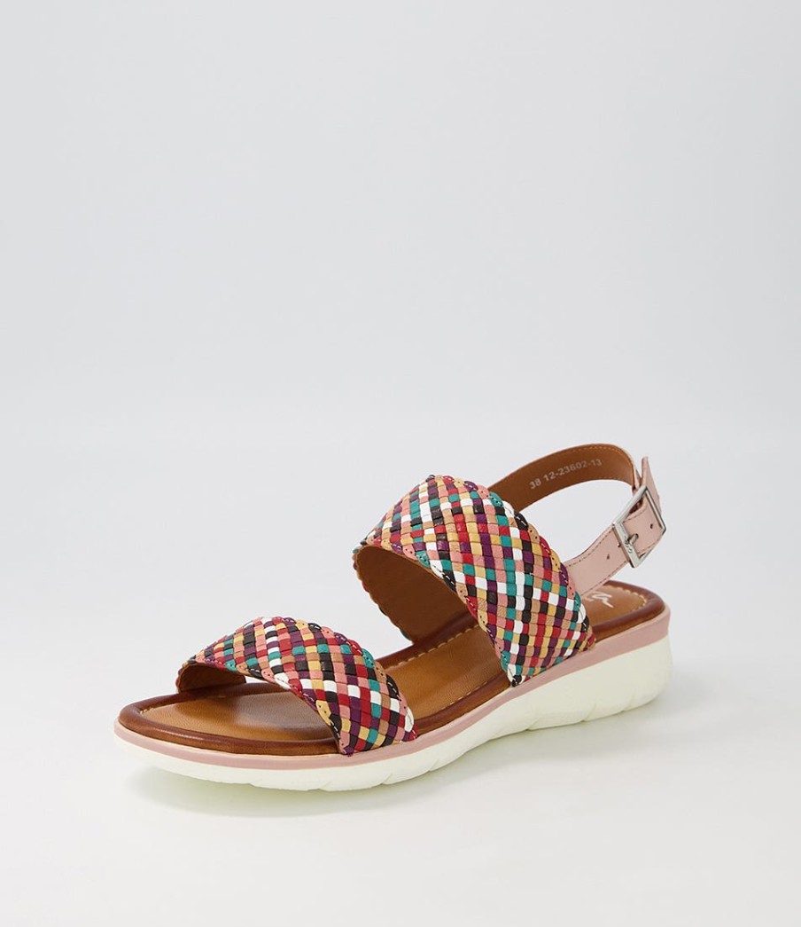 ARA Kreta 02 Green Multi Leather Sandals | Comfort