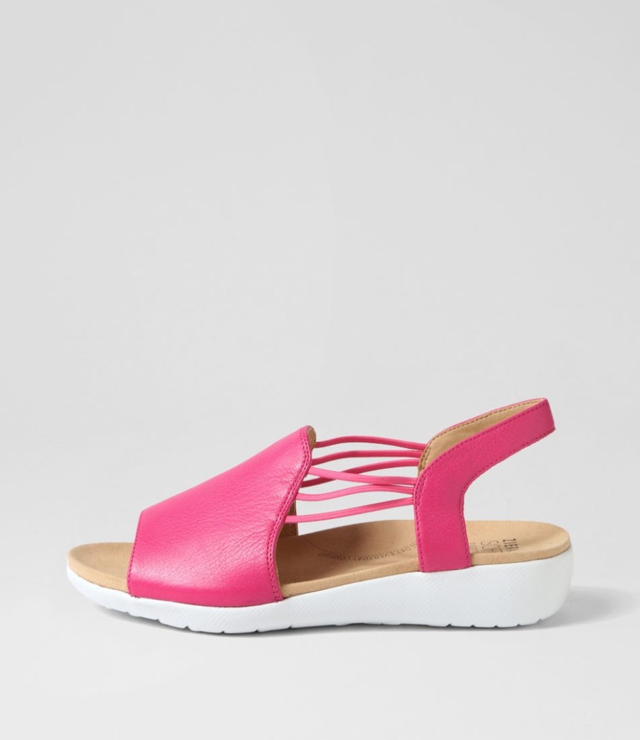 ZIERA Udhays W Fuchsia Leather Elastic Sandals | Wedges