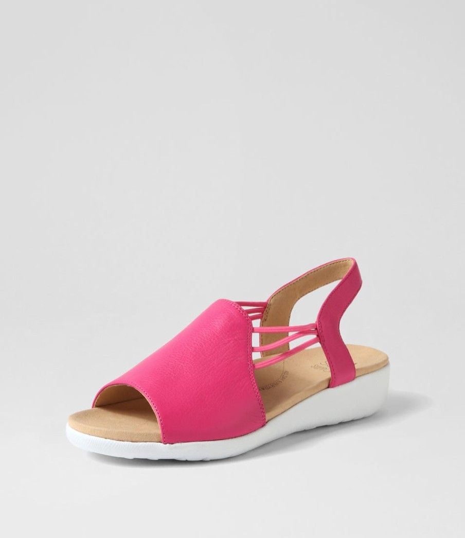 ZIERA Udhays W Fuchsia Leather Elastic Sandals | Wedges