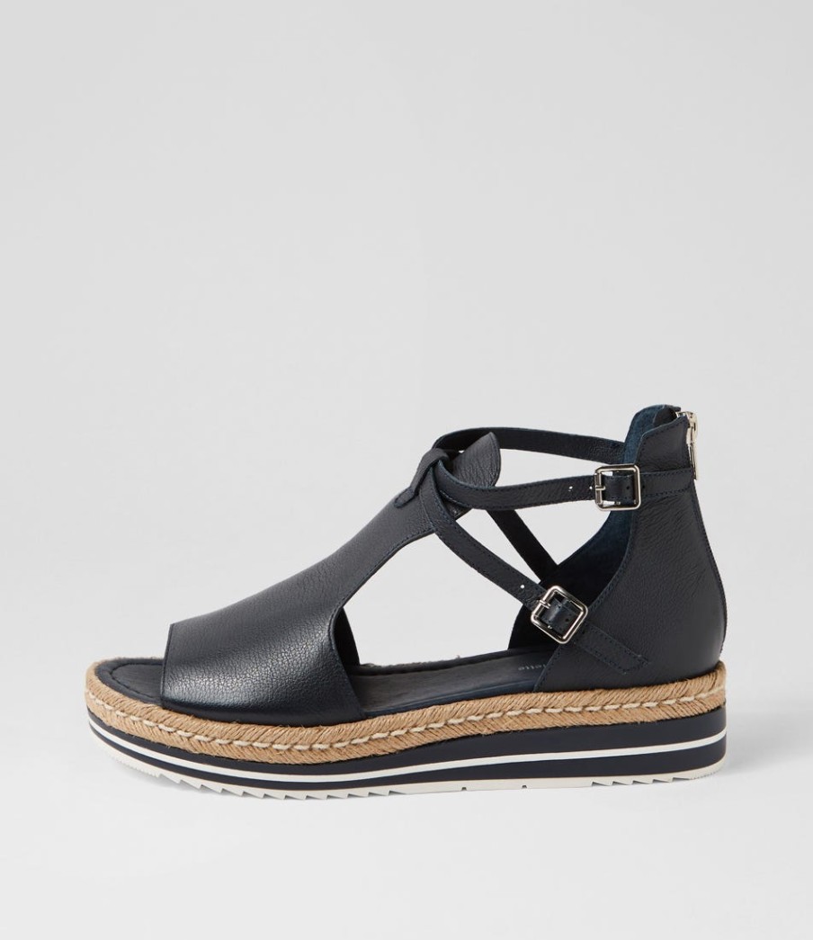 DJANGO & JULIETTE Alexys Navy Leather Espadrilles | Espadrilles