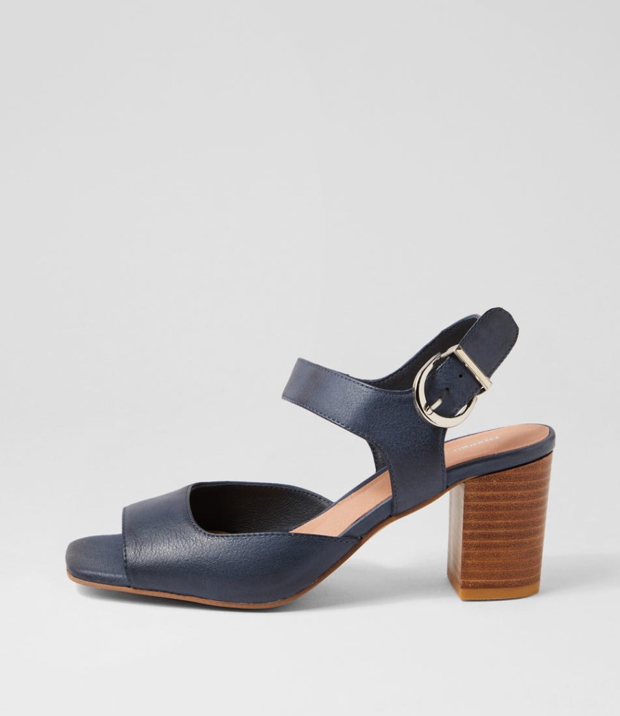 DJANGO & JULIETTE Preezy Navy Leather Sandals | Heels