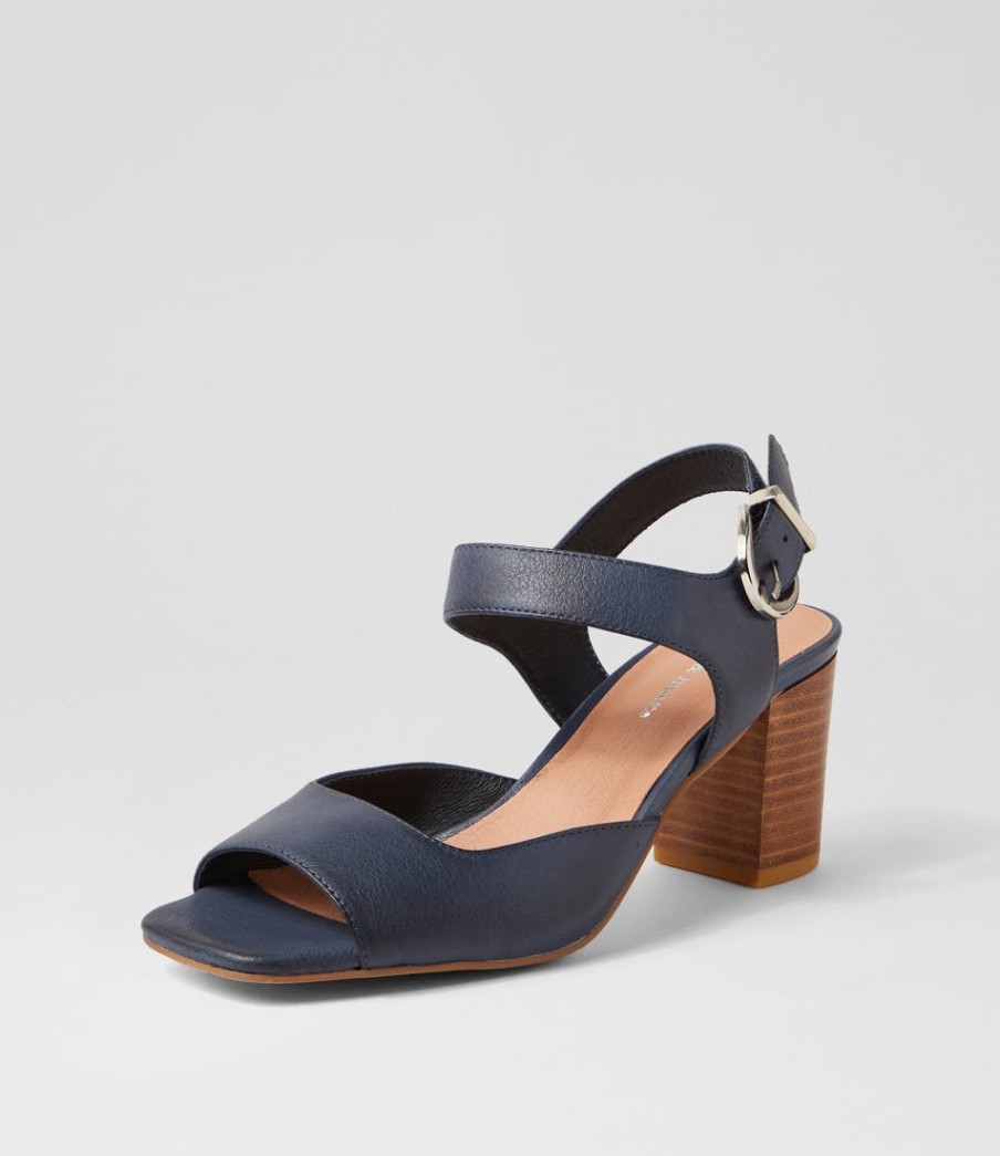 DJANGO & JULIETTE Preezy Navy Leather Sandals | Heels