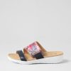 ZIERA Uccoe W Navy Fuchsia Floral Leather Slides | Wedges