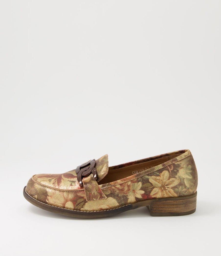 DJANGO & JULIETTE Corina Vintage Metal Floral Leather Loafers | Loafers