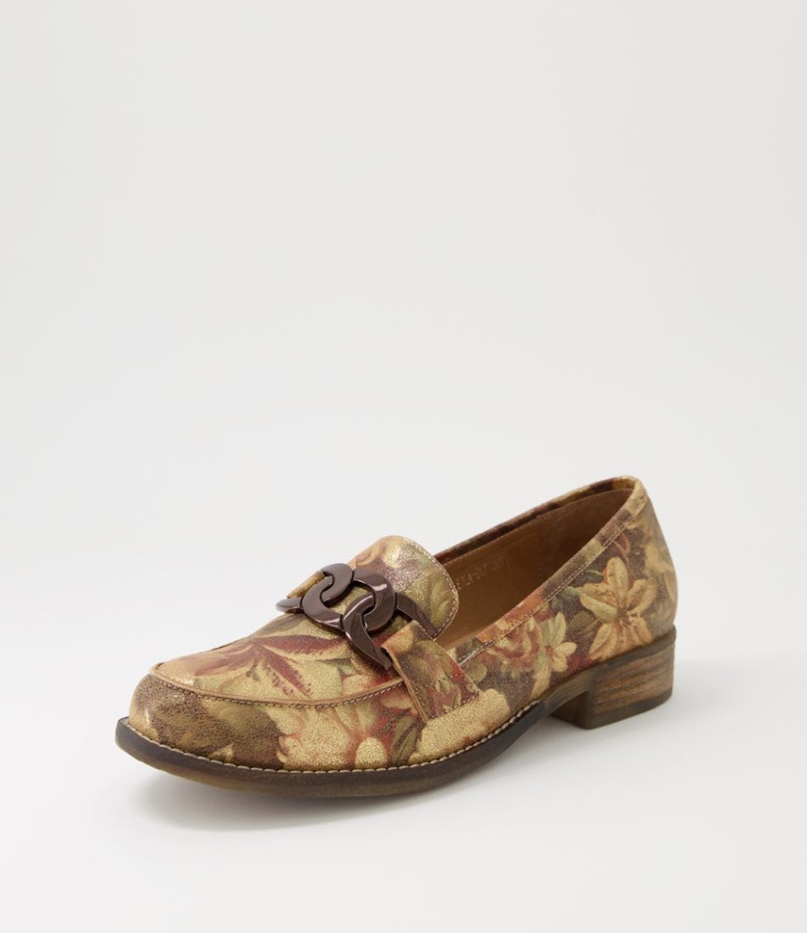 DJANGO & JULIETTE Corina Vintage Metal Floral Leather Loafers | Loafers