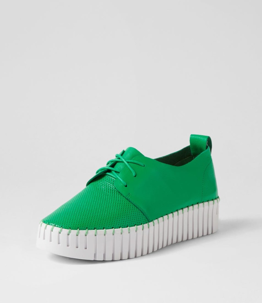 DJANGO & JULIETTE Batu Bright Emerald White Leather Sneakers | Wedges