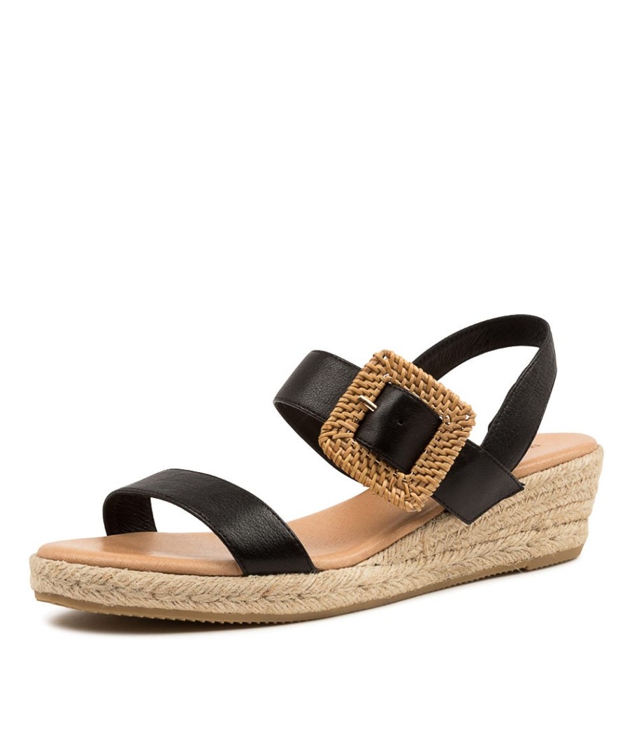 DJANGO & JULIETTE Samiya Lrg Black Leather | Espadrilles