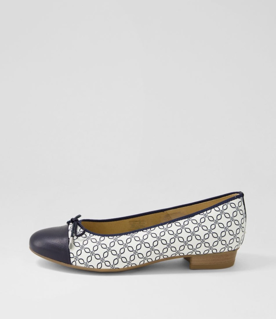 ARA Bari 21 Navy White Leather Ballet Flats | Comfort