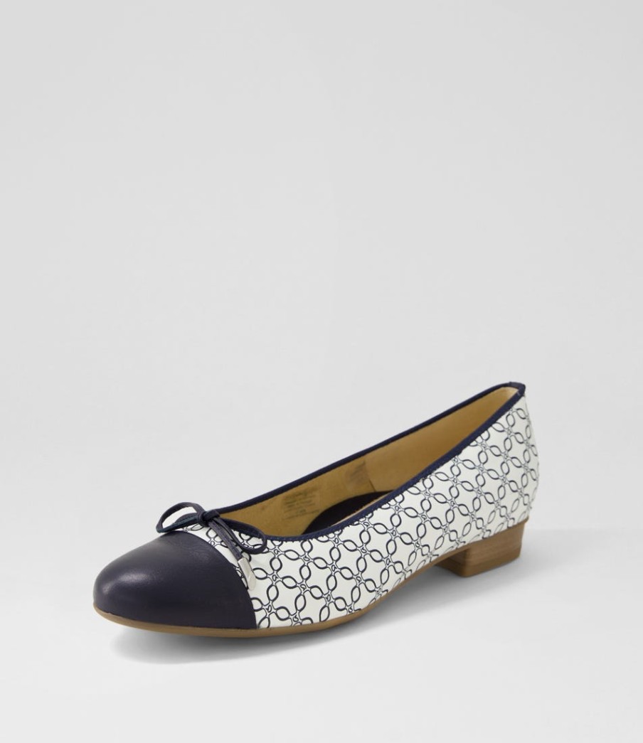 ARA Bari 21 Navy White Leather Ballet Flats | Comfort