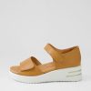 ZIERA Sunnieys Xw Dark Tan White Leather Sandals | Heels