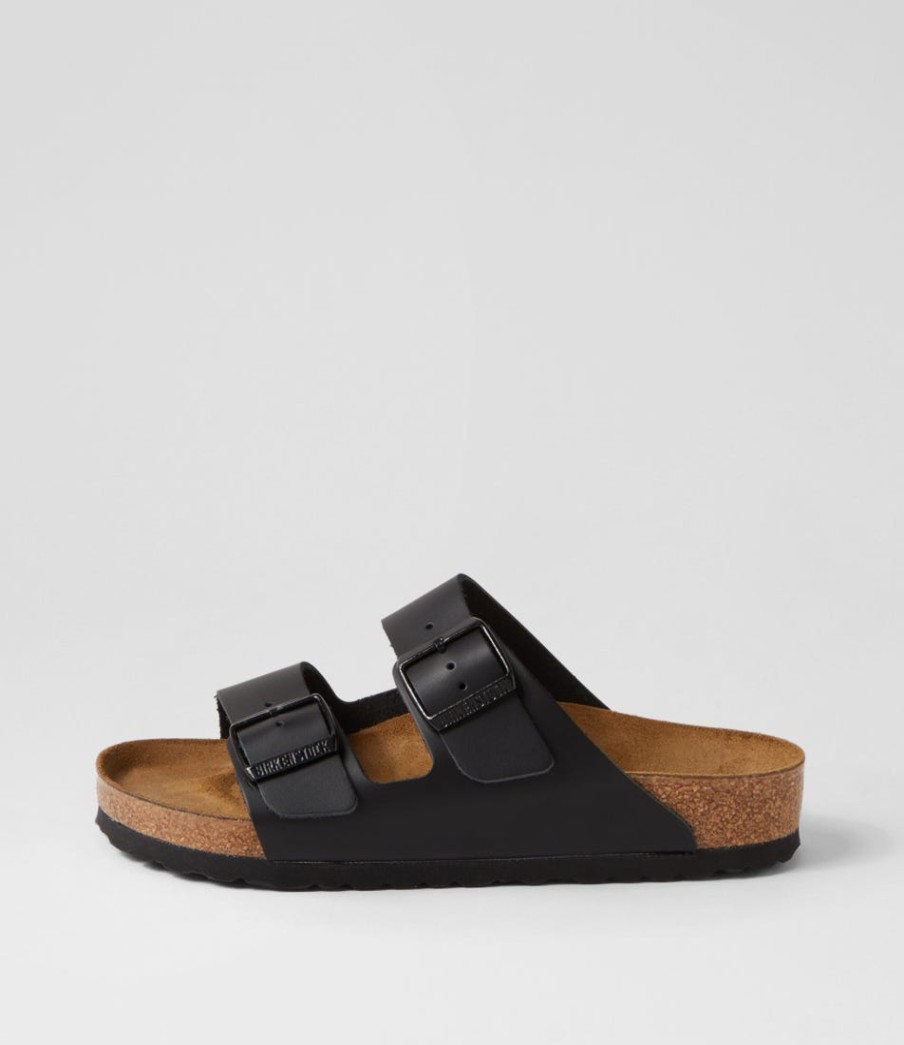 BIRKENSTOCK Arizona Black Leather Slides | Comfort