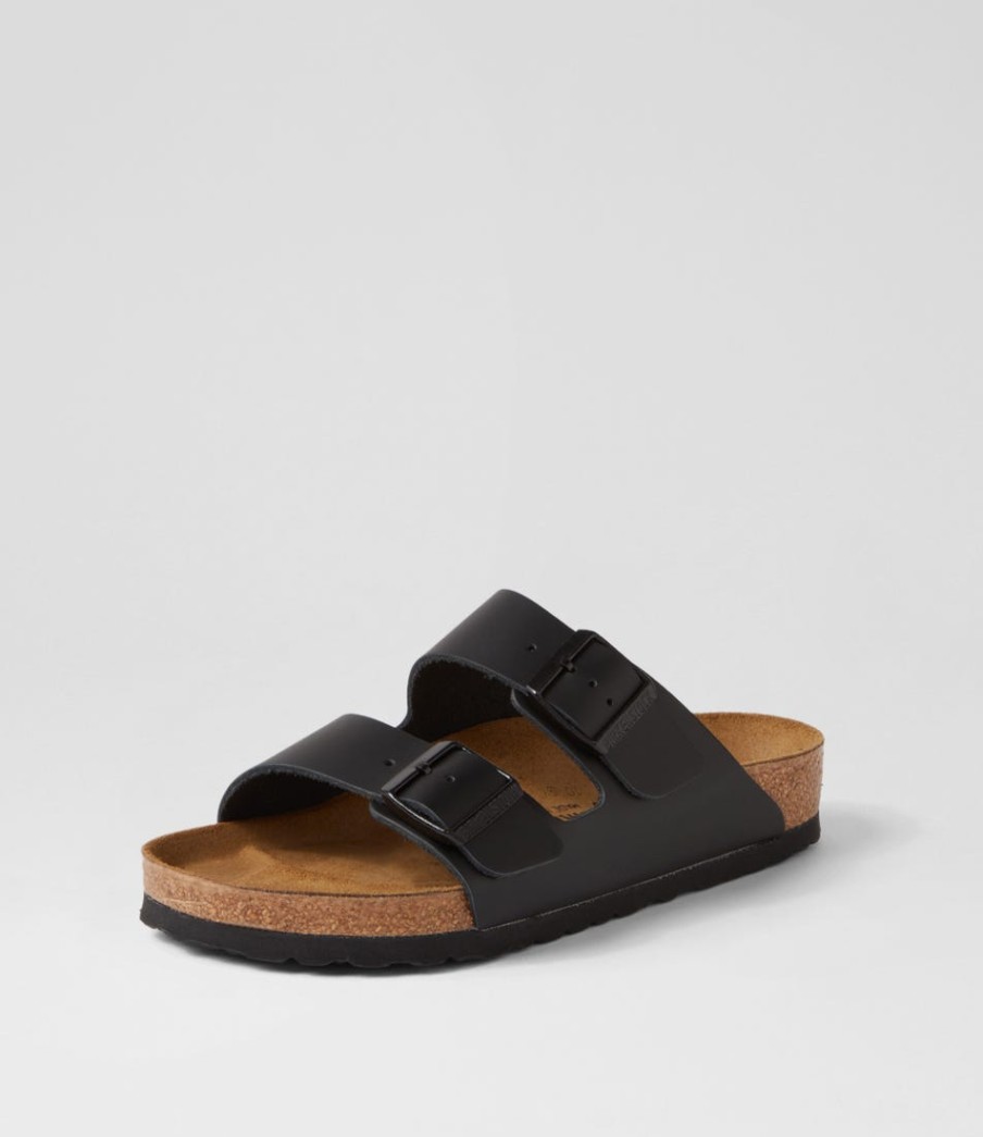 BIRKENSTOCK Arizona Black Leather Slides | Comfort