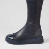 DJANGO & JULIETTE Yiggy Navy Patent Stretch Calf Boots | Boots