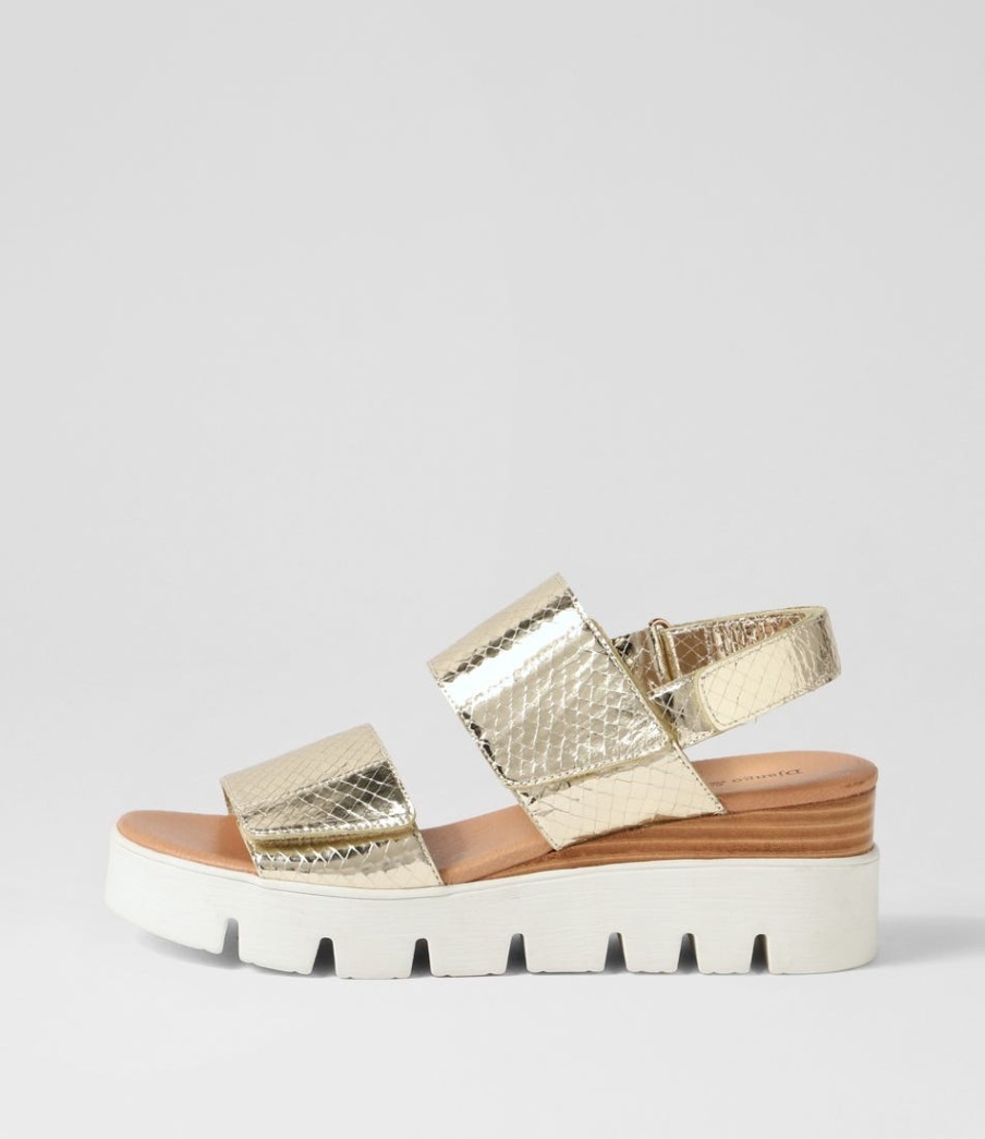 DJANGO & JULIETTE Rillow Gold White Mirror Leather Sandals | Wedges