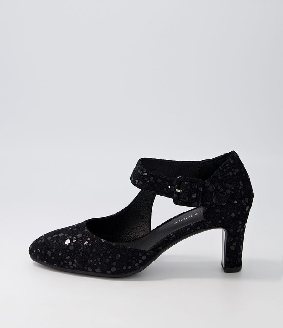 DJANGO & JULIETTE Trinities Black Sparkle Suede Heels | Heels