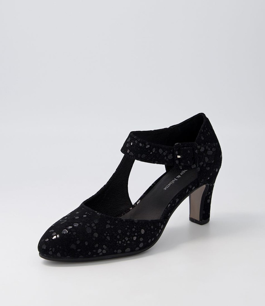 DJANGO & JULIETTE Trinities Black Sparkle Suede Heels | Heels