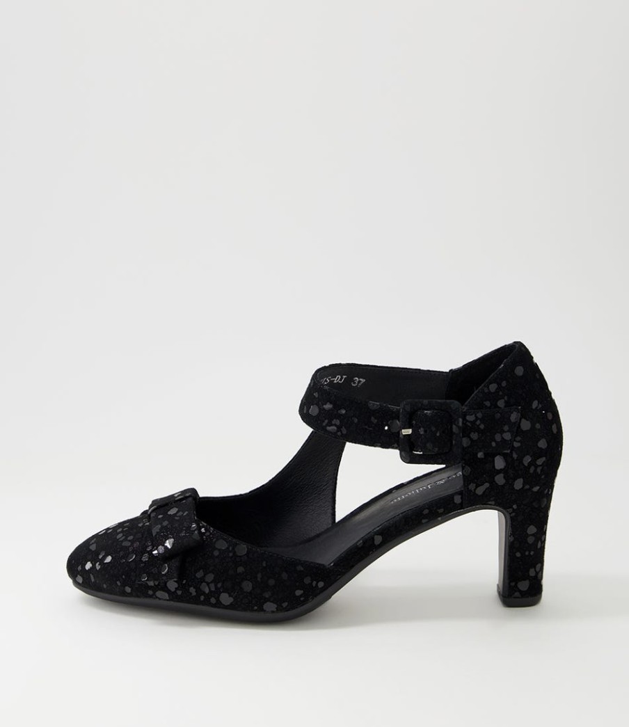 DJANGO & JULIETTE Tunis Black Sparkle Suede Mary Jane Heels | Heels