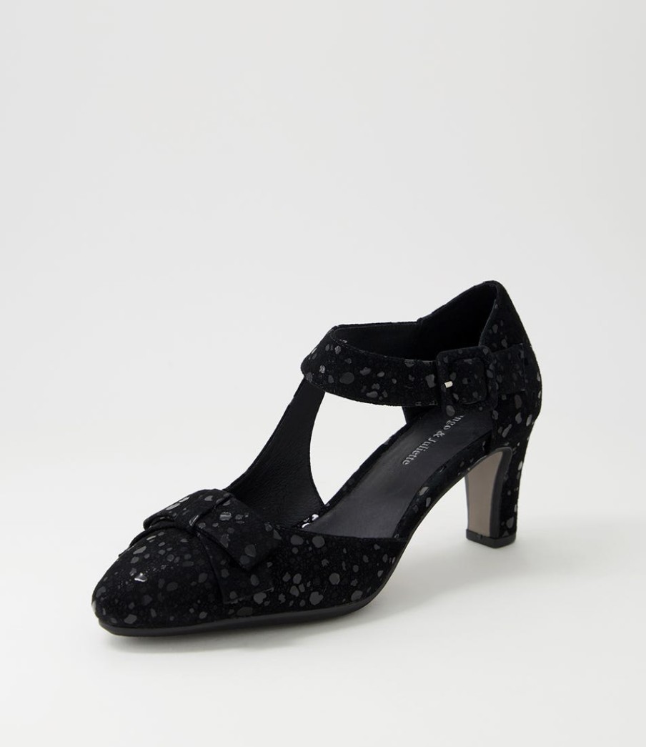 DJANGO & JULIETTE Tunis Black Sparkle Suede Mary Jane Heels | Heels