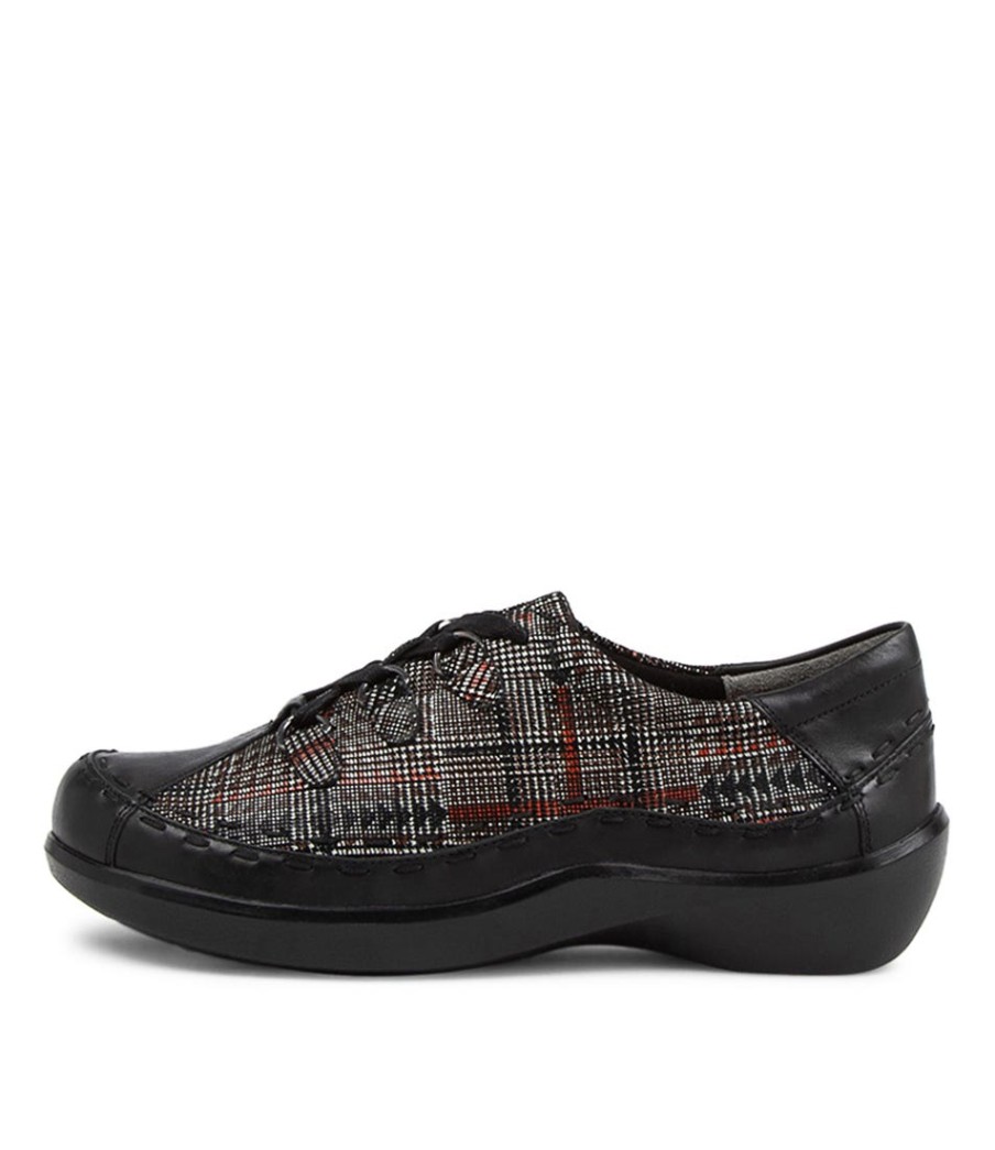 ZIERA Allsorts W Black Check Leather Lace-Up Shoes | Comfort