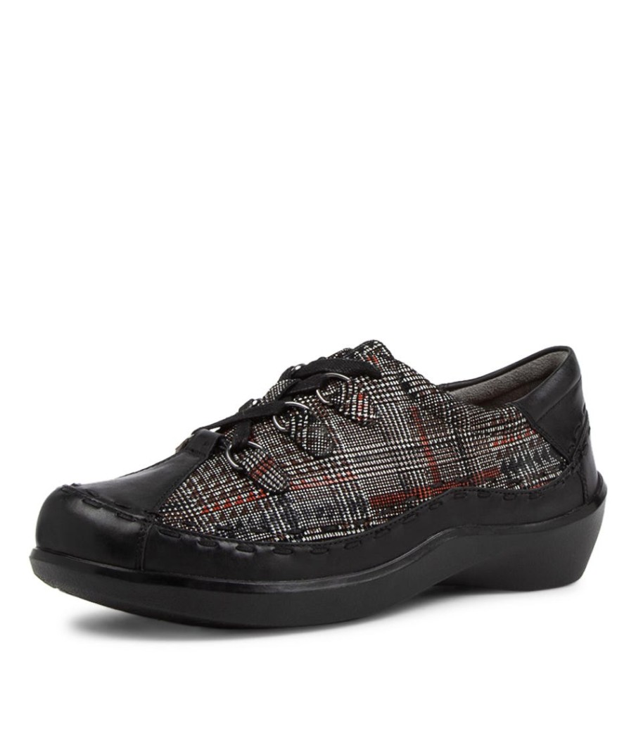 ZIERA Allsorts W Black Check Leather Lace-Up Shoes | Comfort