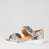 ZIERA Doxie W Navy Silver Floral Leather Sandals | Comfort