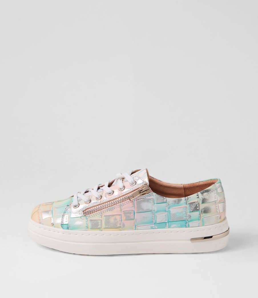 DJANGO & JULIETTE Wovi Pink Croc Print White Leather Sneakers | Sneakers