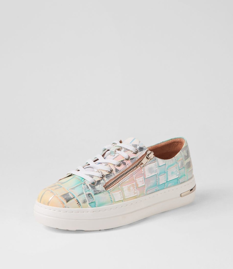 DJANGO & JULIETTE Wovi Pink Croc Print White Leather Sneakers | Sneakers