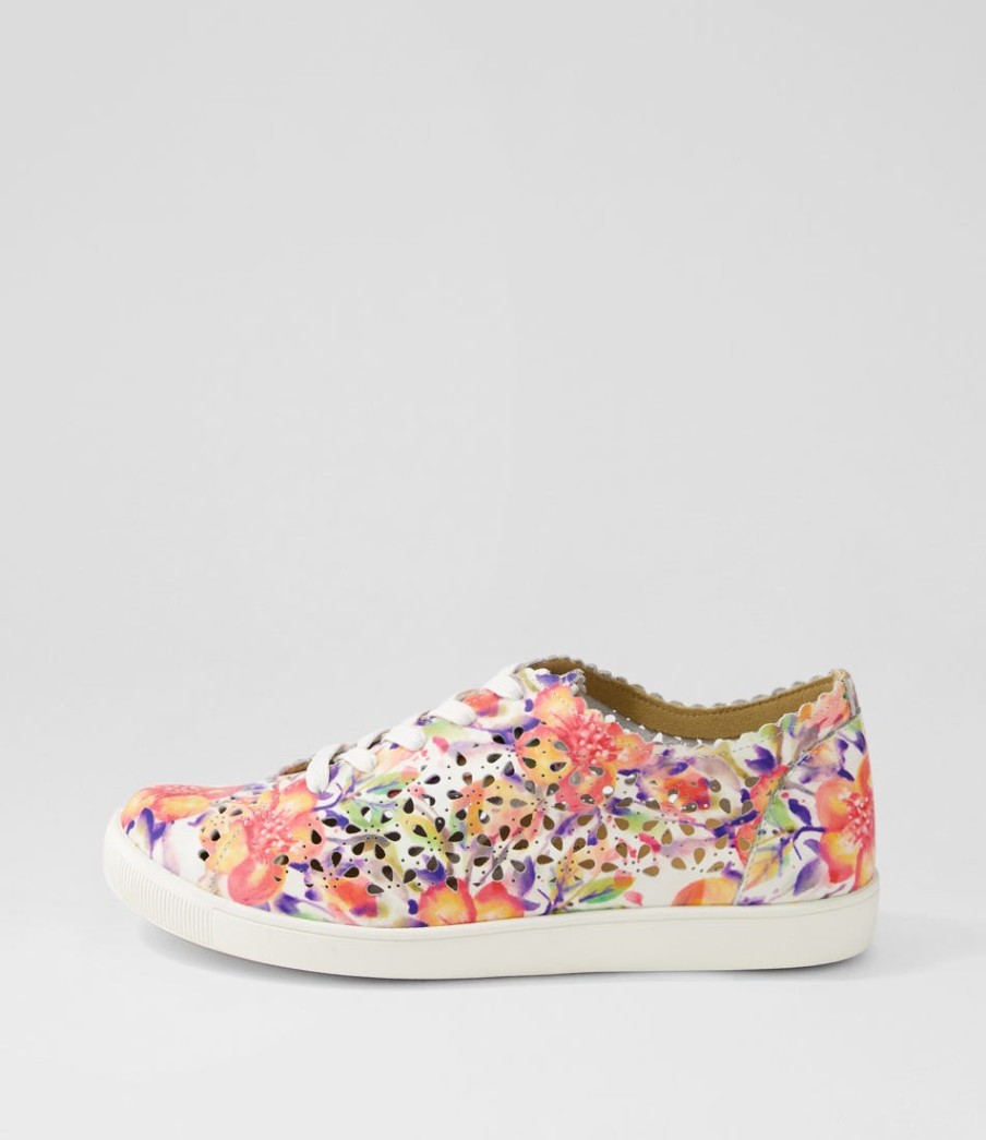 ZIERA Dima Xf Orange Floral Leather Sneakers | Sneakers