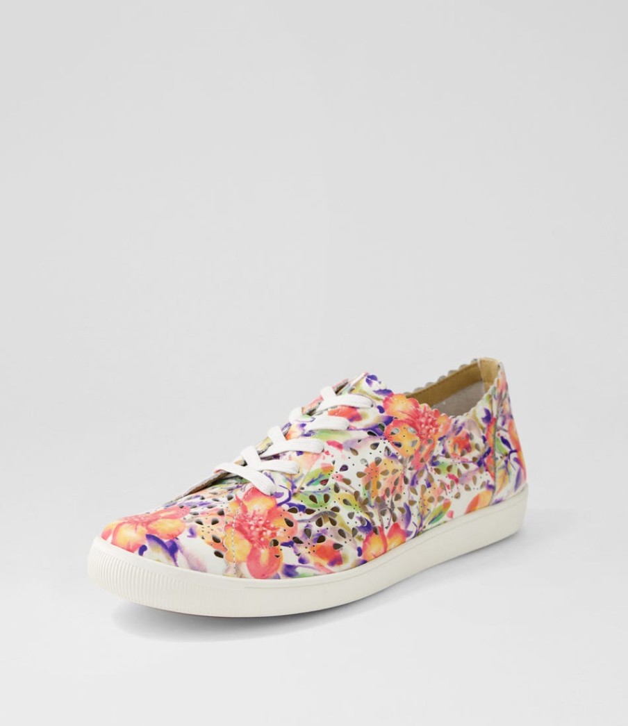 ZIERA Dima Xf Orange Floral Leather Sneakers | Sneakers