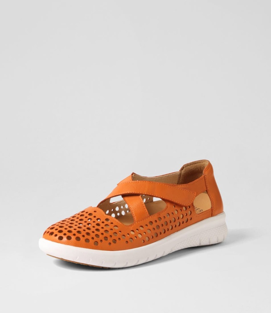 ZIERA Sachet Xf Orange Leather Flat Shoes | Wedges