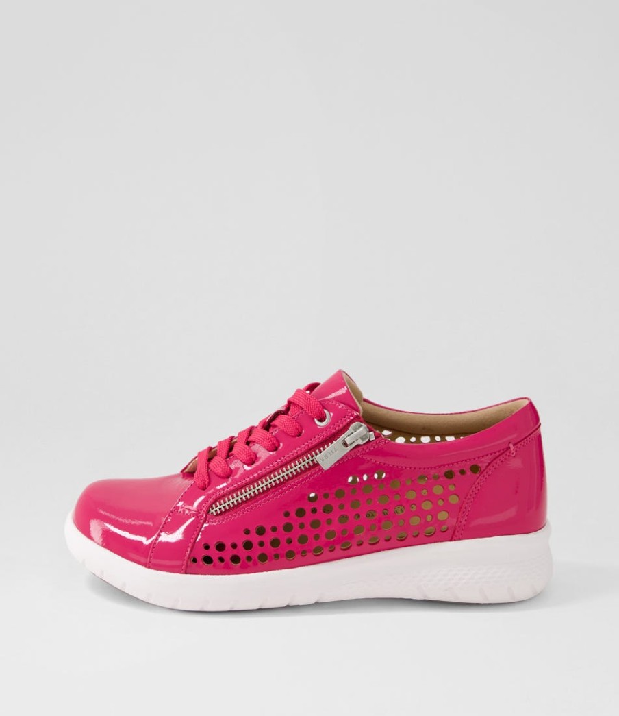 ZIERA Shovo Xf Fuchsia Wrinkle Patent Sneakers | Wedges