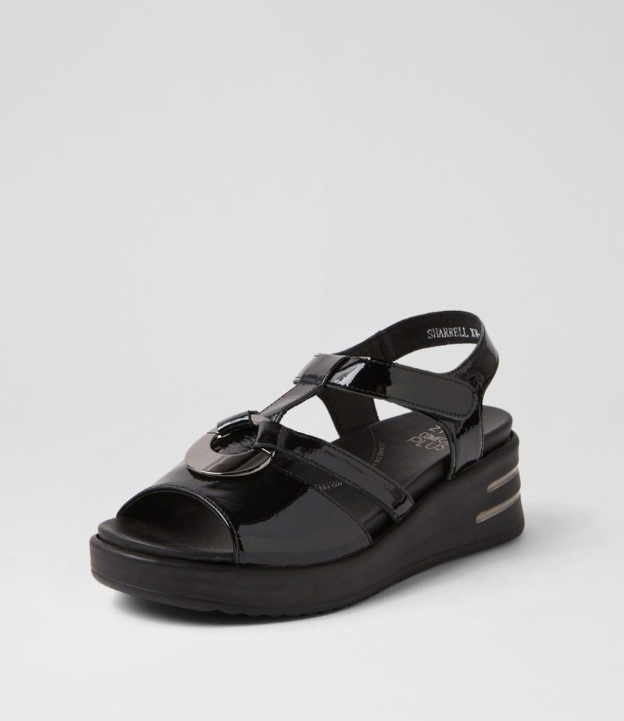 ZIERA Sharrell Xw Black Patent Leather Sandals | Heels