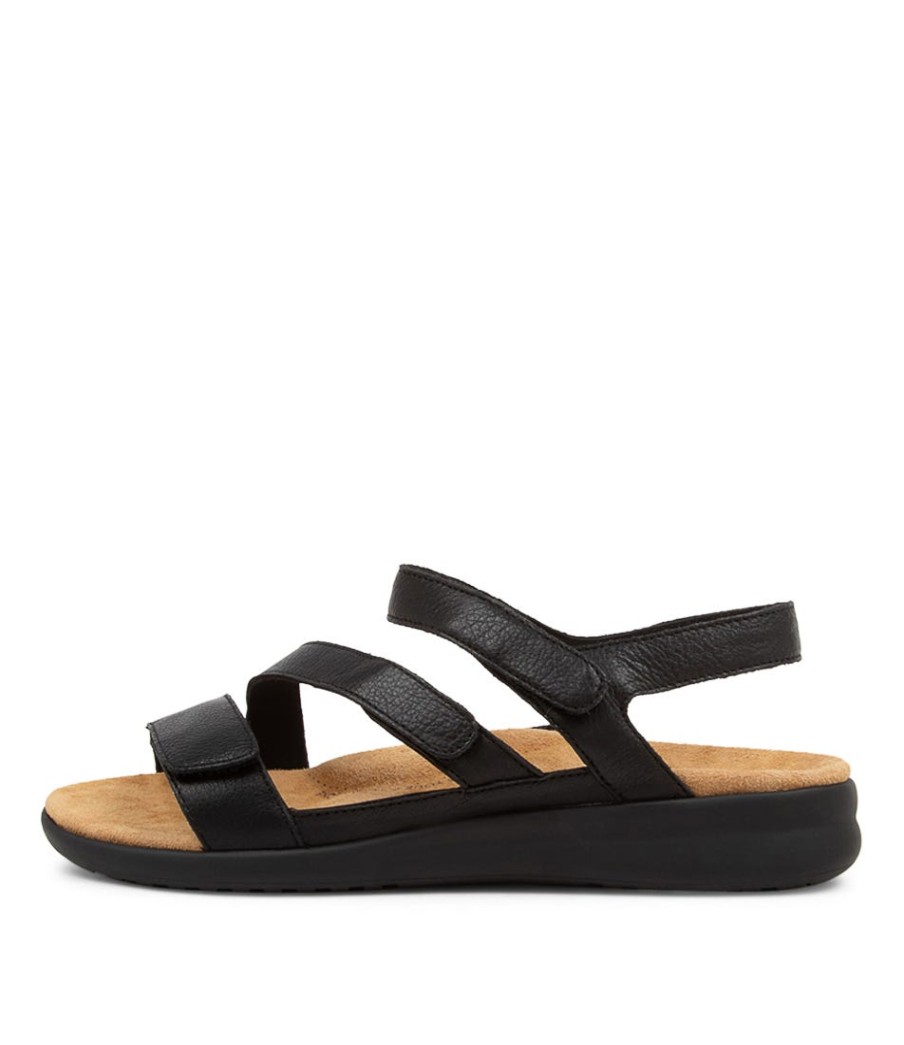 ZIERA Boyde Xw Black Leather Sandals Bs | Wedges