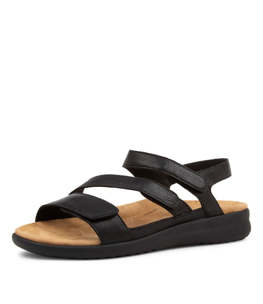 ZIERA Boyde Xw Black Leather Sandals Bs | Wedges