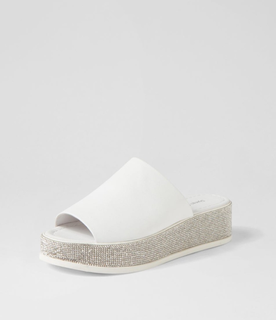 DJANGO & JULIETTE Waidest White Leather Slides | Sandals