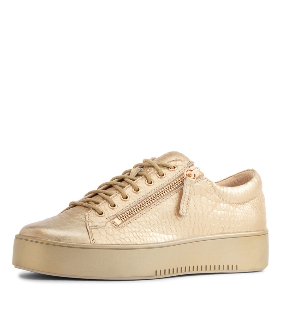 DJANGO & JULIETTE Laila Gold Croco Leather Sneakers Gs | Sneakers