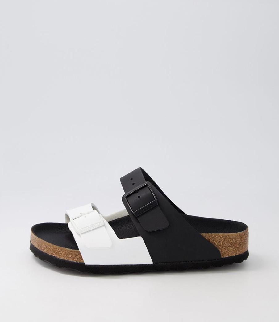 BIRKENSTOCK Arizona Split Black White Birkoflor Slides | Comfort