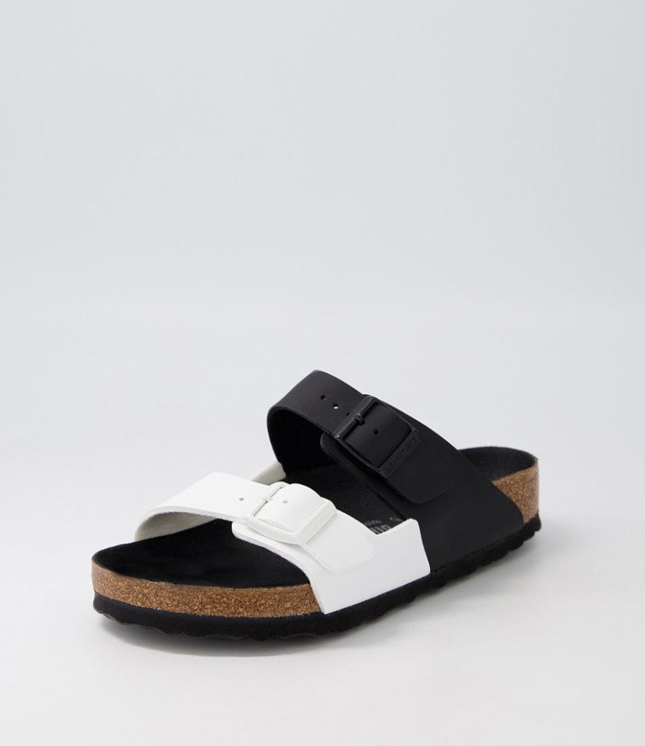 BIRKENSTOCK Arizona Split Black White Birkoflor Slides | Comfort